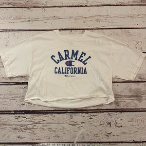 Champion Cropped‎ T Shirt Women's Size Large Carmel California Logo White